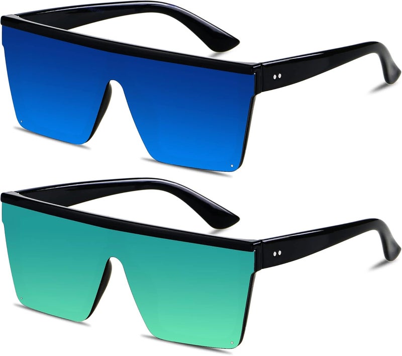 LYZOIT Square Oversized Sunglasses for Women Men Big Flat Top Fashion Shield Large UV Protection Rimless Shades - Image 1